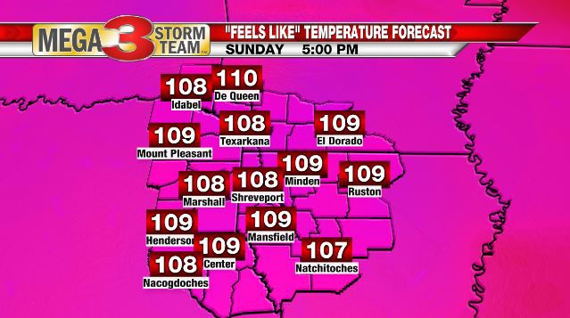 Heat Index Forecast for Sunday